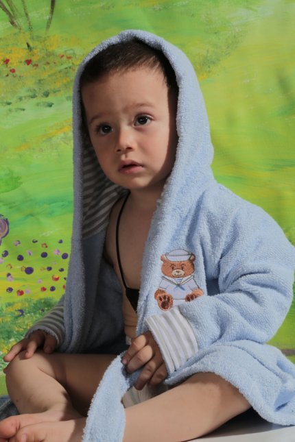 Халат детский махровый с капюшоном (4-5 лет), 912/1/CHAR002, голубой, 4-5 лет - фото 1
