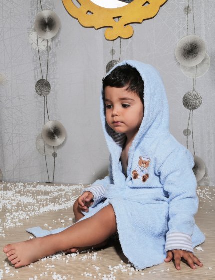 Халат детский махровый с капюшоном (2-3 лет), 912/1/CHAR001, голубой, 2-3 лет - фото 1