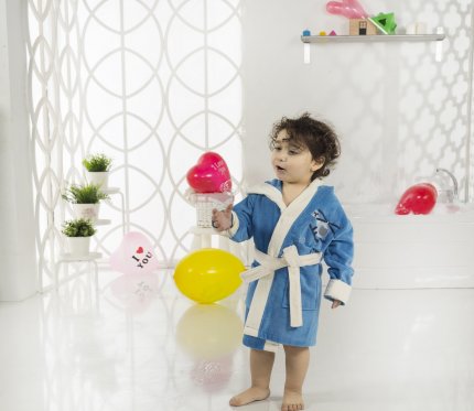 Халат детский с велюром капюшоном (6-7 лет), 2822/CHAR005, cиний-(cаксен), 6-7 лет - фото 1