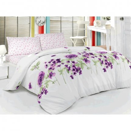 Комплект постельного белья из ранфорса, 1109-84906, white/violet, 2 спальный - фото 1
