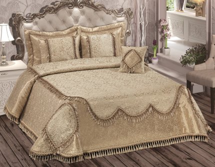 Покрывало с наволочками из жаккарда (260x270 см), 3105/CHAR001, бежевый, 260x270 - фото 1